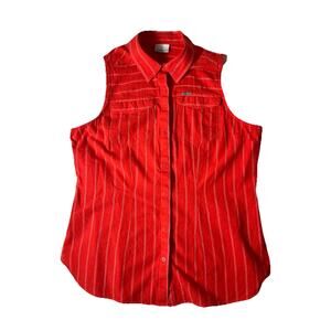Columbia Womens XL Orange White Stripe Sleeveless Button Up Outdoor Shirt Cotton